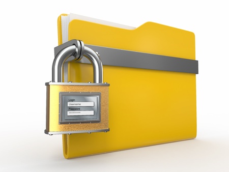 Confidential files. Folder and padlock with login and passwordの写真素材