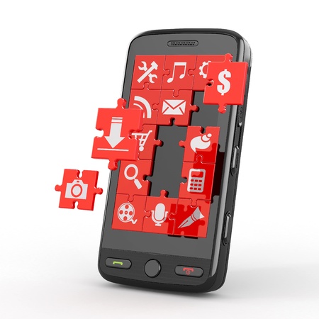 Mobile phone software. Screen from puzzle with icons. 3dの写真素材