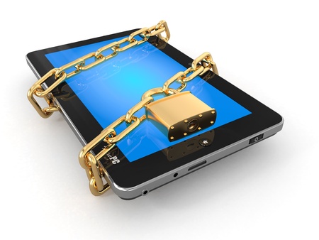 Tablet pc security  Chain with lock on computer  3dの写真素材