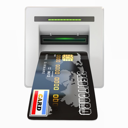 Money withdrawal  ATM and credit or debit card  3dの写真素材