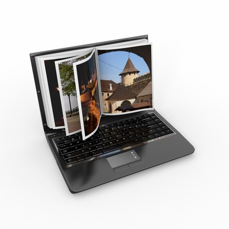Photoviewer. Photo album as laptop screen. 3dの写真素材