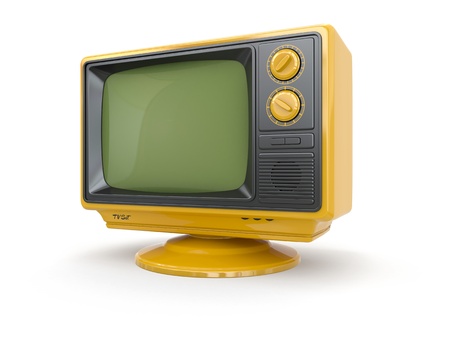 Yellow vintage retro tv on white background  3dの写真素材