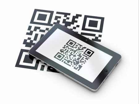 Tablet pc scanning qr code on white background  3d