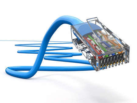 Computer network cable rj45 on white background. 3d