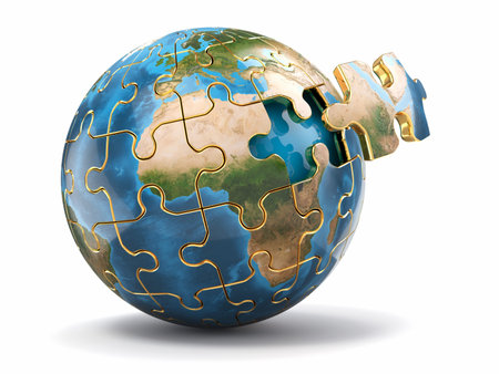Concept of Globalization  Earth puzzle on white background  3d