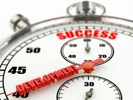 Success and development concept. Close up stopwatch. 3d