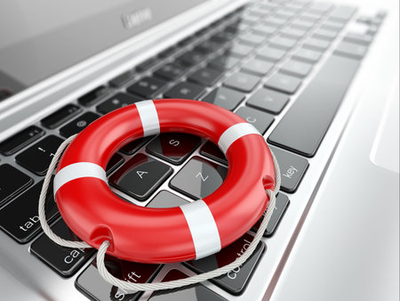 Support  Laptop and life preserver for first help  3d