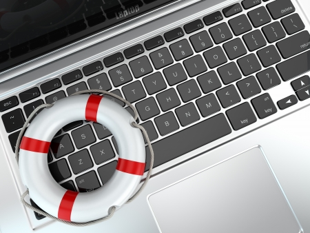 Support. Laptop and life preserver for first help. 3dの写真素材