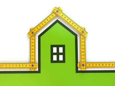 House from yard stick on white background .3dの写真素材