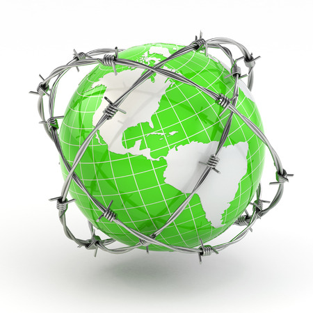 Earth and barbed wire. Conceptual image. 3dの写真素材