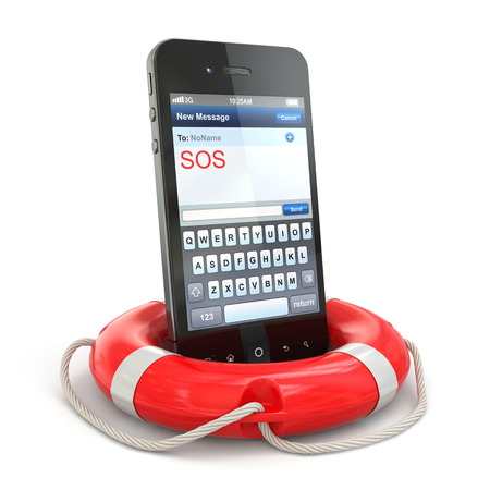 Mobile emergency service. Cellphone on white isolated background. 3dの写真素材