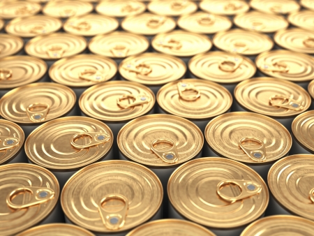 Food tin cans. Groceries background with dof.の写真素材