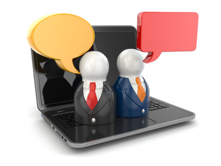 Social media concept. People on laptop keyboard. 3d