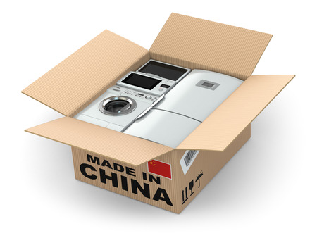 Home appliance in box. Made in China. 3dの写真素材