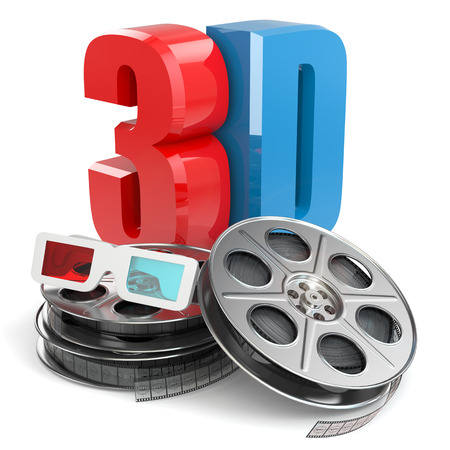 3D movie concept. Film reels and glasses.の写真素材