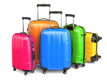 Luggage. Colorful suitcases on white isolated background. 3dの写真素材