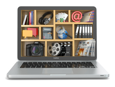 Cloud computing concept. Laptop's software and capabilities. 3dの写真素材