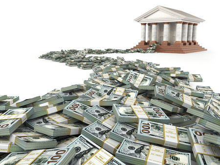 Finance concept. Dollars and bank building. 3d Finance concept. Dollars and bank building. 3d