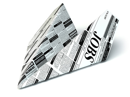 Job seeking concept. Newspaper as paper airplane. 3dの写真素材