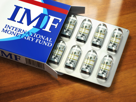 Concept of IMF tranches. Pack of dollars as pills in blister pack. 3d Concept of IMF tranches. Pack of dollars as pills in blister pack. 3d