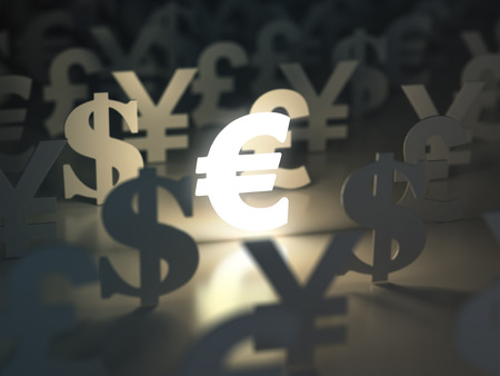 Euro, dollar , pound and yen signs. Currency exchange concept. 3dの写真素材