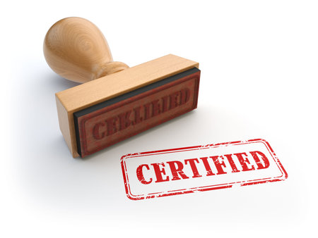 Stamp with text certified isolated on white. Certification or guarantee certificate concept. 3dの写真素材