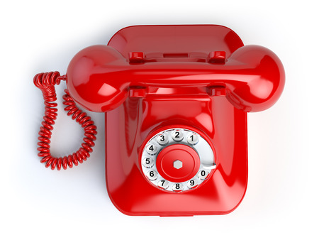 Red vintage telephone isolated on white. Top view of phone. 3d illustrationの写真素材