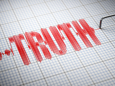 Truth concept.  Closeup of a polygraph lie detector with text. 3d illustration