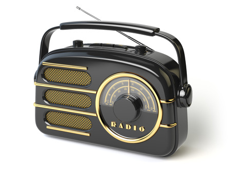 Black vintage retro radio receiver isolated on white. 3d illustrationの写真素材