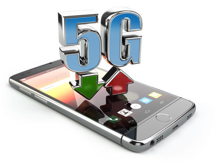 Mobile phone with 5G network standard communication. High speed mobile internet technology....