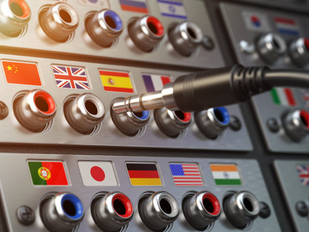 Select language. Learning, translate languages or audio guide concept. Audio  input output control...