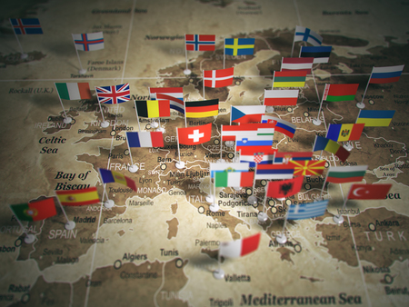 European Union map with flags of countries. Europe. 3d illustrationの写真素材