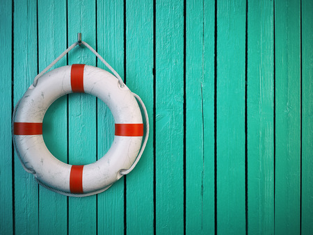 Life belt or rescue ring on wooden wall. Salvation, protectionの写真素材
