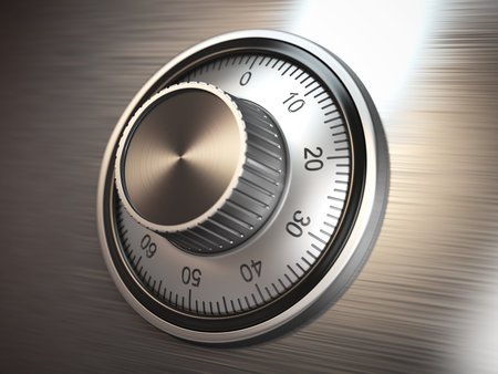 Safe vault lock on metal door. 3d illustrationの写真素材