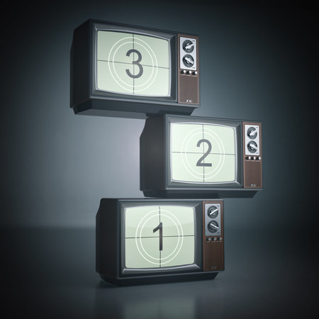 Stack of vintage tv set. Television background. 3d  illustration