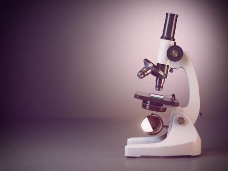 Microscope on grey  background. 3d render illustrationの写真素材