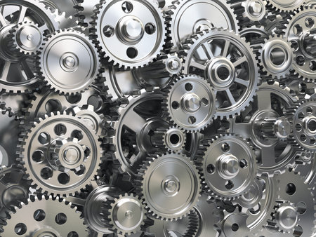 Engine gear wheels. Industrial and teamwork concept background. 3d illustration