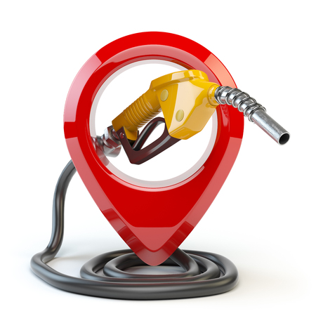 Gas station icon  isolated on white background. Pin with gas nozzle. 3d illustrationの写真素材