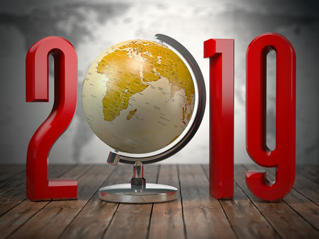2019 happy new year globe. 3d illustrationの写真素材