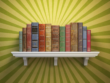 Old vintage books on shelf. Classic literature and education vintage concept. 3d illustrationの写真素材