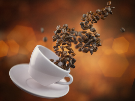 Coffee cup with coffee beans. Space for text. 3d illustrationの写真素材