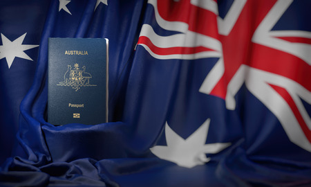 Australian passport on the flag of the Australia.の写真素材