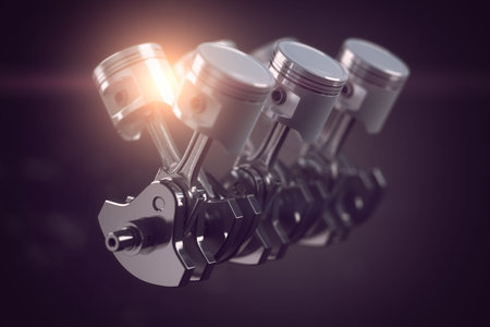 V6 engine pistons and crankshaft on blackの写真素材