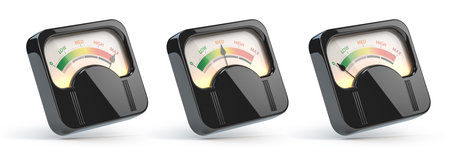 Vintage level indicators, rating customer satisfaction meters with different levels  from red to green.の写真素材