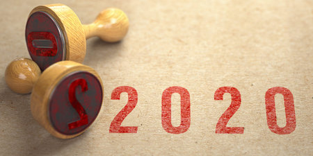 Rubber stamp and 2020 New Year  on a craft paper