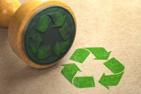 Recycle rubber stamp on craft paper. 3d illustrationの写真素材