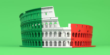 Colosseum or Coliseum in colors of italian flag on green