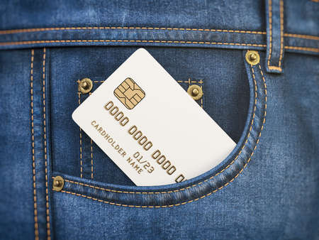 Blank credit card in the jeans pocket. Mockup. 3d illustrationの写真素材