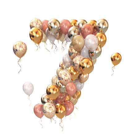 Baloon bunch in form of number seven 7 isolated on white. Text letter for age, holiday, birthday, celebration. 3d illustrationの写真素材