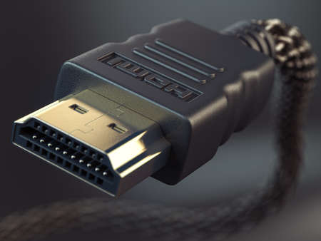 HDMI cable for computer tv and video on black background. 3d illustrationの写真素材